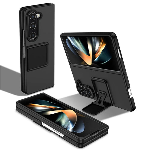 For Samsung Galaxy Z Fold5 5G Kickstand Phone Case Drop-proof Hard PC Cover - Black - 1