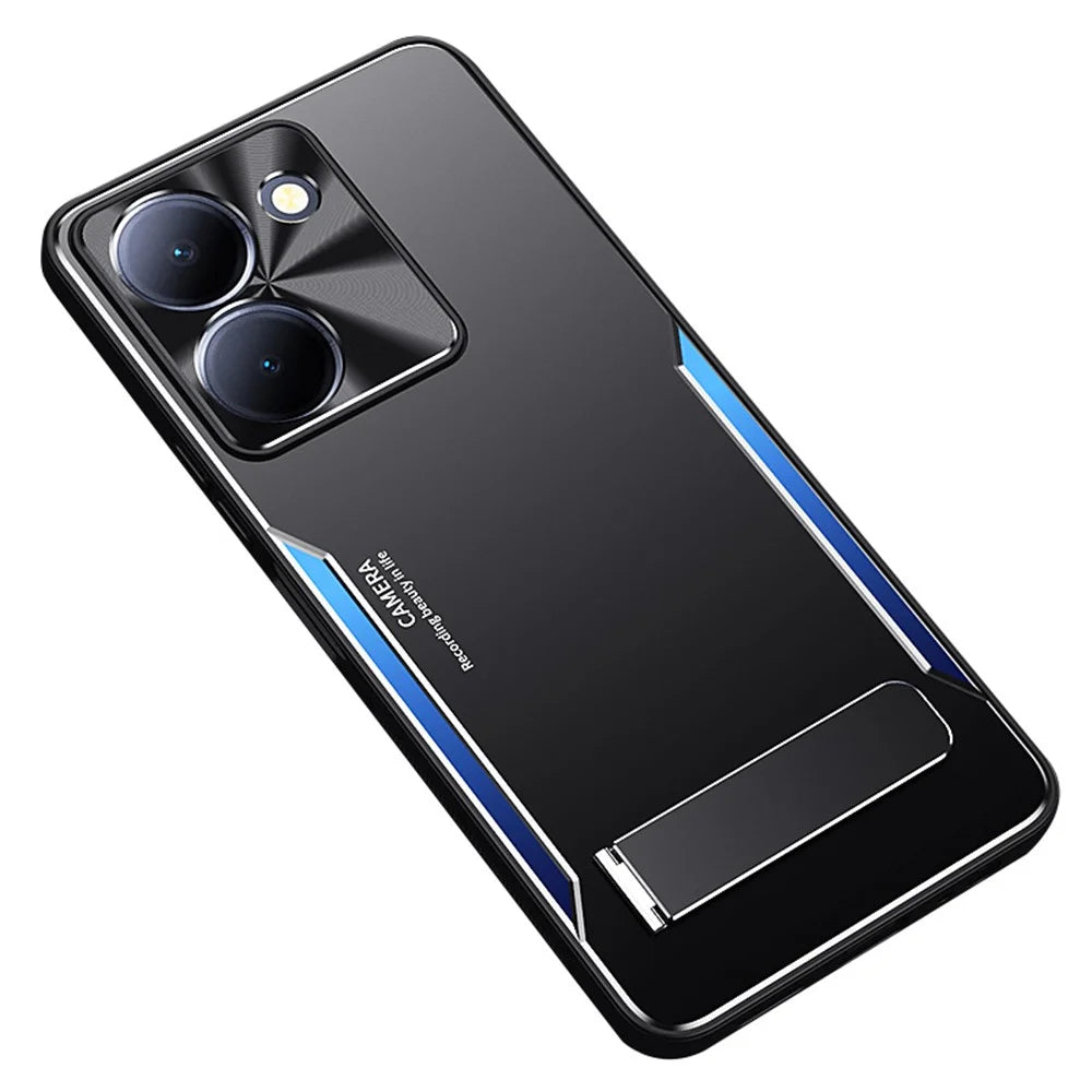 For vivo Y78 5G Phone Case with Kickstand Aluminum Alloy + Soft TPU Protective Cover - Blue - 1