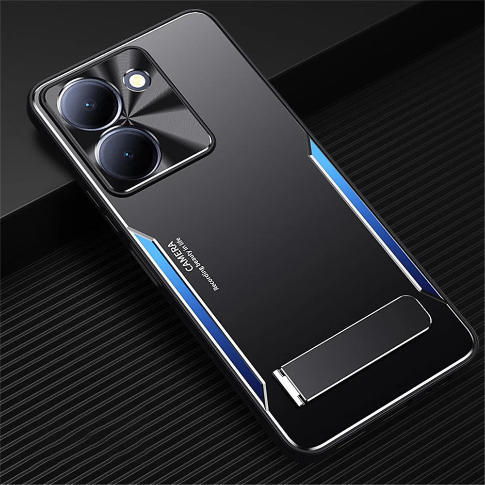 For vivo Y78 5G Phone Case with Kickstand Aluminum Alloy + Soft TPU Protective Cover - Blue - 2