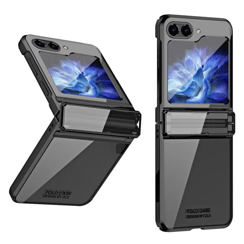 For Samsung Galaxy Z Flip5 5G Shockproof Hard PC Cover Electroplating Phone Protective Case Built-In Glass Film - Black - 1