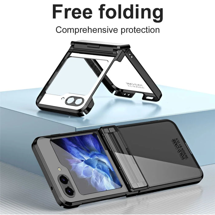 For Samsung Galaxy Z Flip5 5G Shockproof Hard PC Cover Electroplating Phone Protective Case Built-In Glass Film - Black - 2