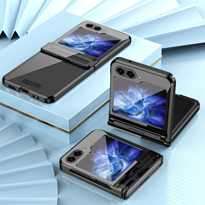 For Samsung Galaxy Z Flip5 5G Shockproof Hard PC Cover Electroplating Phone Protective Case Built-In Glass Film - Black - 3