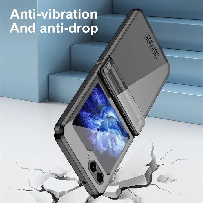 For Samsung Galaxy Z Flip5 5G Shockproof Hard PC Cover Electroplating Phone Protective Case Built-In Glass Film - Black - 4