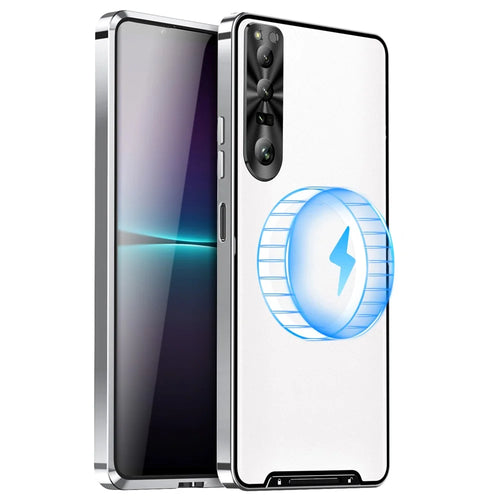 Magic Shield Magnetic Series for Sony Xperia 1 V Slim Case Anti-Drop Metal Frame Phone Case with Lens Cover Magnetic Case - Silver - 1