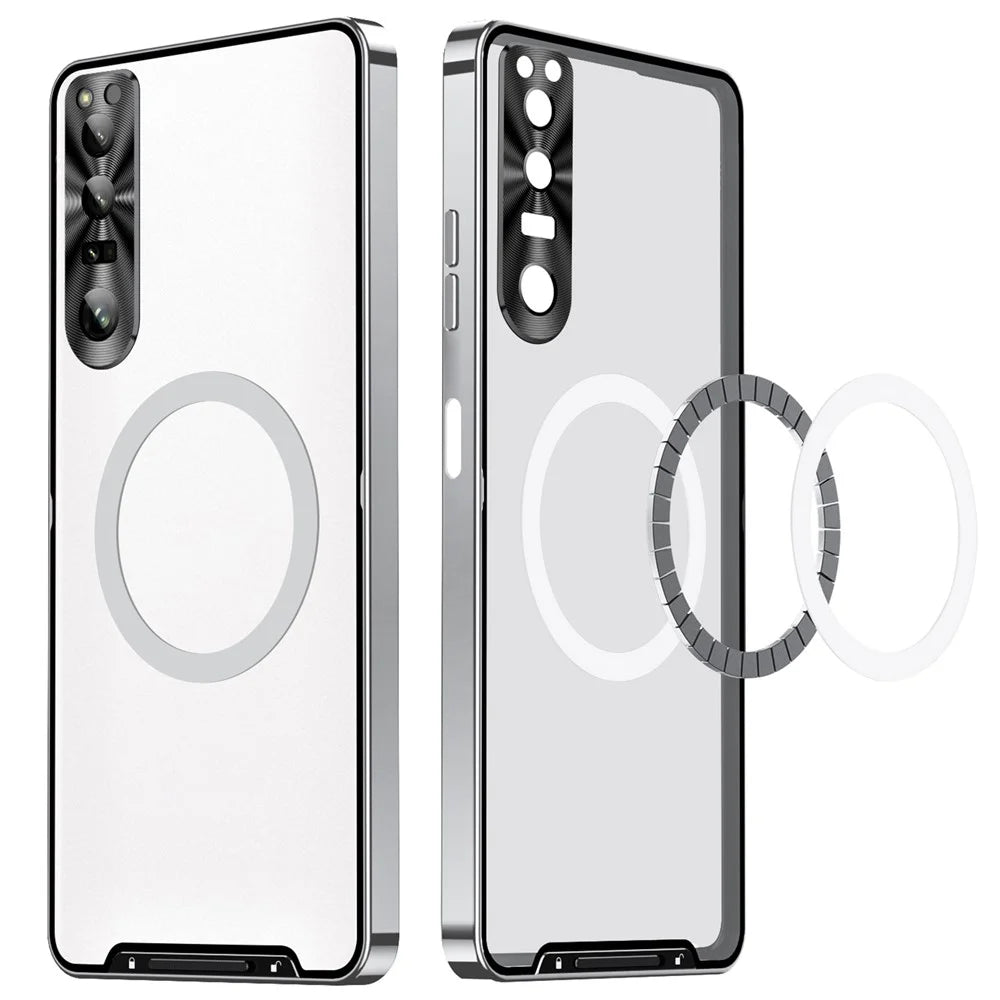 Magic Shield Magnetic Series for Sony Xperia 1 V Slim Case Anti-Drop Metal Frame Phone Case with Lens Cover Magnetic Case - Silver - 2