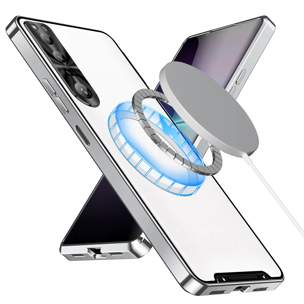 Magic Shield Magnetic Series for Sony Xperia 1 V Slim Case Anti-Drop Metal Frame Phone Case with Lens Cover Magnetic Case - Silver - 3