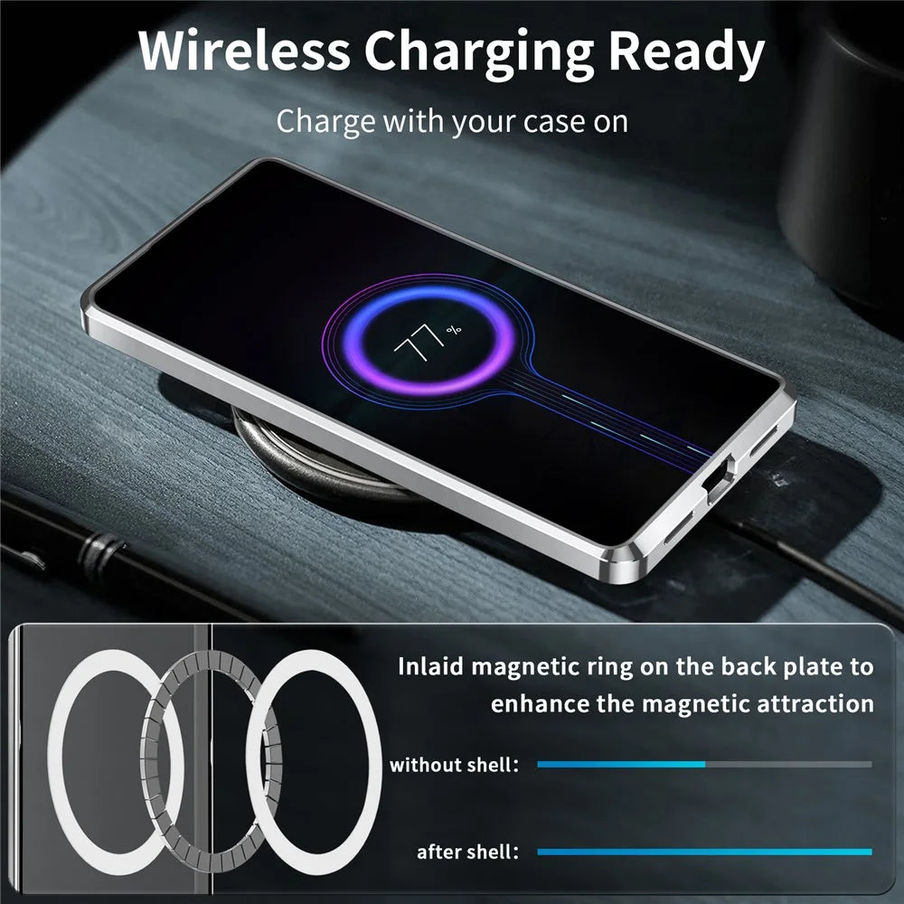 Magic Shield Magnetic Series for Sony Xperia 1 V Slim Case Anti-Drop Metal Frame Phone Case with Lens Cover Magnetic Case - Silver - 4
