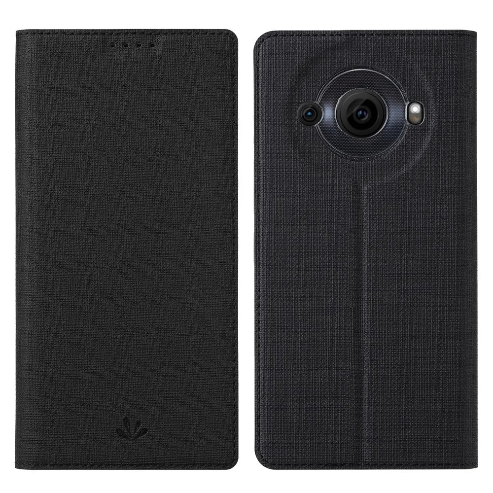 VILI DMX Series PU Leather Flip Cover for Sharp Aquos R8 Pro Protective Phone Case Card Slots Stand Phone Cover - Black - 1