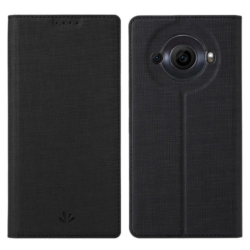 VILI DMX Series PU Leather Flip Cover for Sharp Aquos R8 Pro Protective Phone Case Card Slots Stand Phone Cover - Black - 1