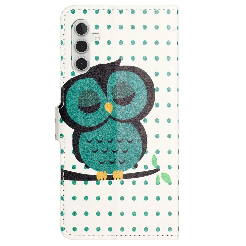 PU Leather Cover for Samsung Galaxy S23 FE Pattern Printing Wallet Stand Phone Case - Dots  /  Owl - 5
