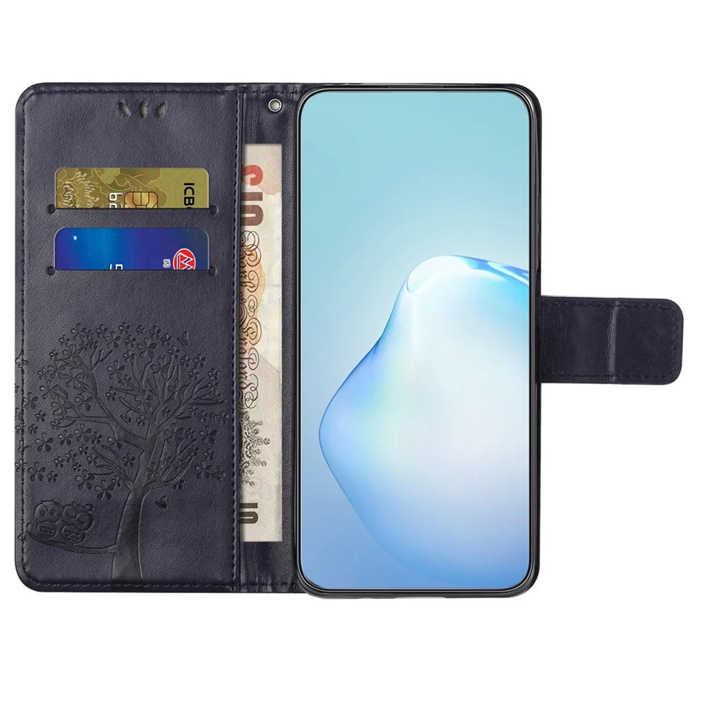 Wallet Case for Samsung Galaxy S23 FE Owl Tree Imprinted PU Leather Stand Phone Cover - Dark Purple - 3