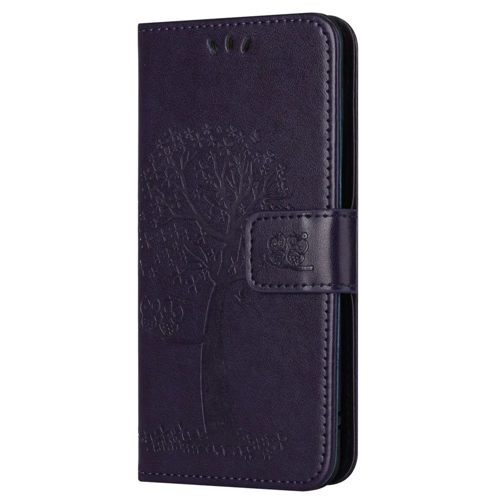 Wallet Case for Samsung Galaxy S23 FE Owl Tree Imprinted PU Leather Stand Phone Cover - Dark Purple - 4