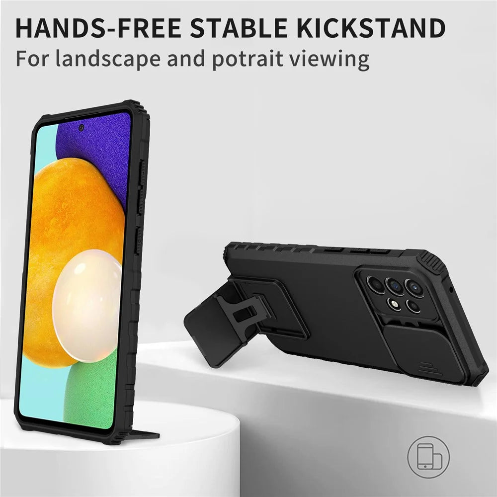For Samsung Galaxy A52 4G / A52 5G / A52s 5G PC+TPU Kickstand Cover Slide Camera Lid Phone Case - Black - 3
