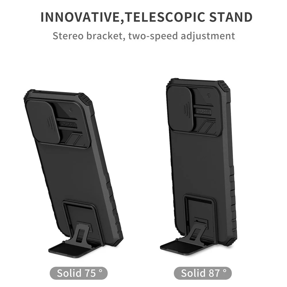 For Samsung Galaxy A52 4G / A52 5G / A52s 5G PC+TPU Kickstand Cover Slide Camera Lid Phone Case - Black - 4