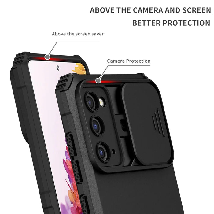 For Samsung Galaxy S20 FE 4G / FE 5G / Lite / FE 2022 Slide Camera Lid Back Cover Kickstand PC+TPU Phone Case - Black - 5