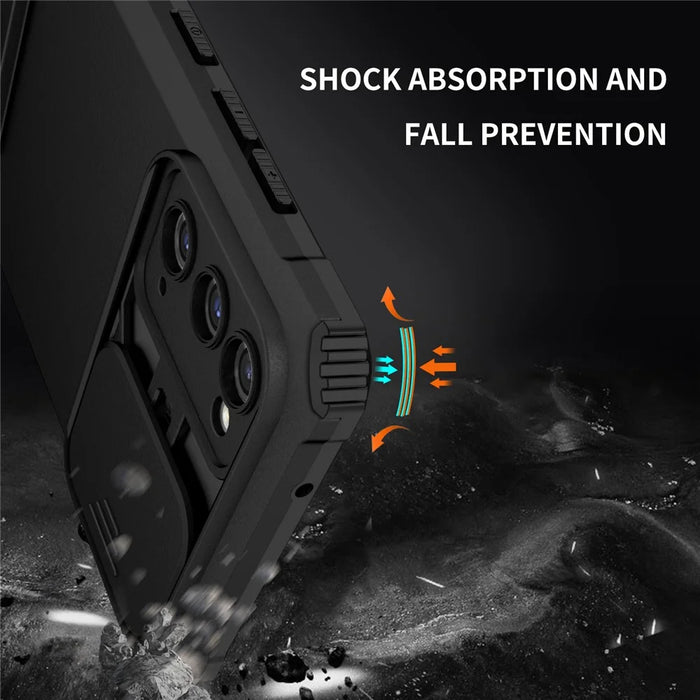 For Samsung Galaxy S20 FE 4G / FE 5G / Lite / FE 2022 Slide Camera Lid Back Cover Kickstand PC+TPU Phone Case - Black - 6