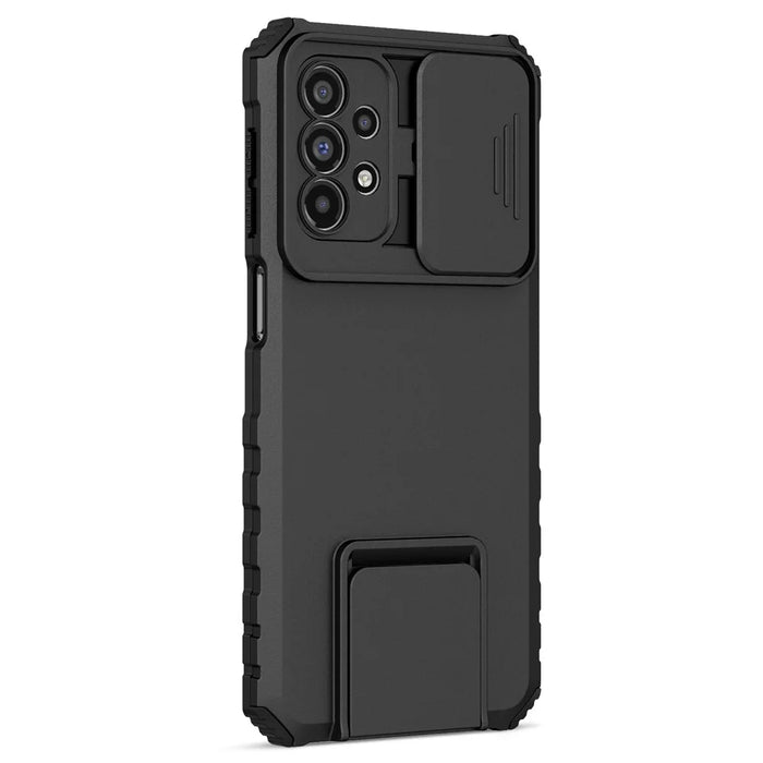 For Samsung Galaxy A23 4G / A23 5G (Global Version) Slide Camera Lid Phone Case PC+TPU Kickstand Cover - Black - 2