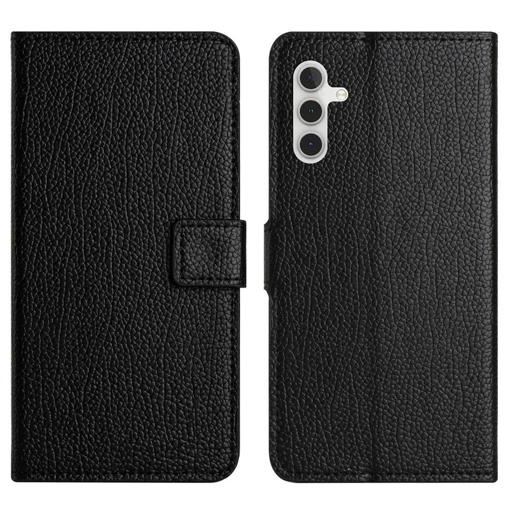 For Samsung Galaxy S23 FE PU Leather Case Wallet Stand Litchi Texture Phone Cover - Black - 1