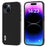ABEEL For iPhone 15 Plus Mobile Phone Case Textured Genuine Cow Leather Coated PC+TPU Back Cover - Black - 1