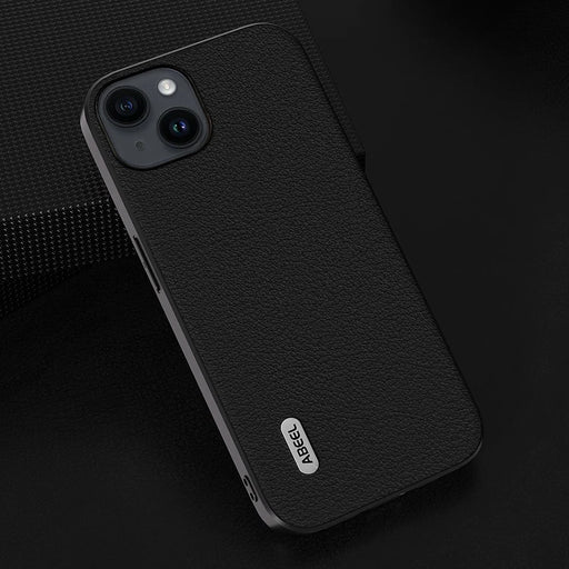 ABEEL For iPhone 15 Plus Mobile Phone Case Textured Genuine Cow Leather Coated PC+TPU Back Cover - Black - 2