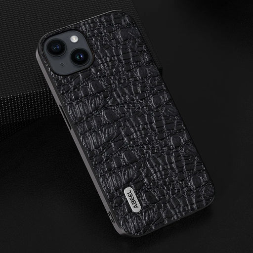 ABEEL For iPhone 15 Plus Canopy Texture Slim Phone Case Genuine Cow Leather Coated PC+TPU Cover - Black - 2