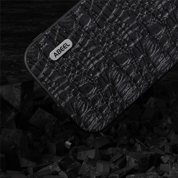 ABEEL For iPhone 15 Plus Canopy Texture Slim Phone Case Genuine Cow Leather Coated PC+TPU Cover - Black - 3