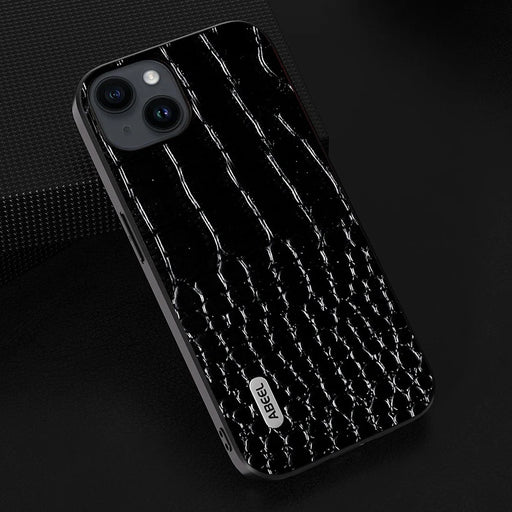 ABEEL For iPhone 15 Plus Crocodile Texture Phone Case Genuine Cow Leather+PC+TPU Anti-drop Cover - Black - 2