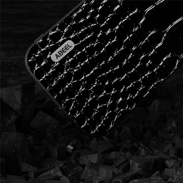 ABEEL For iPhone 15 Plus Crocodile Texture Phone Case Genuine Cow Leather+PC+TPU Anti-drop Cover - Black - 3