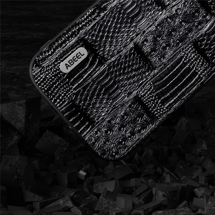 ABEEL For iPhone 15 Shockproof Mahjong Texture Cover Genuine Cow Leather+PC+TPU Phone Case - Black - 3