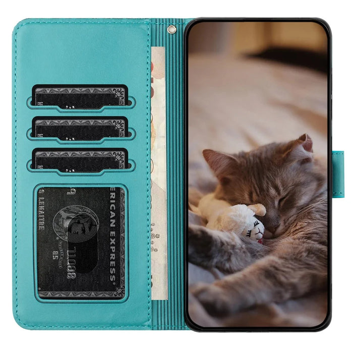 For Samsung Galaxy A53 5G Wallet Phone Cover Imprinted Wall Cats Leather Stand  Phone Case with Strap - Blue - 3