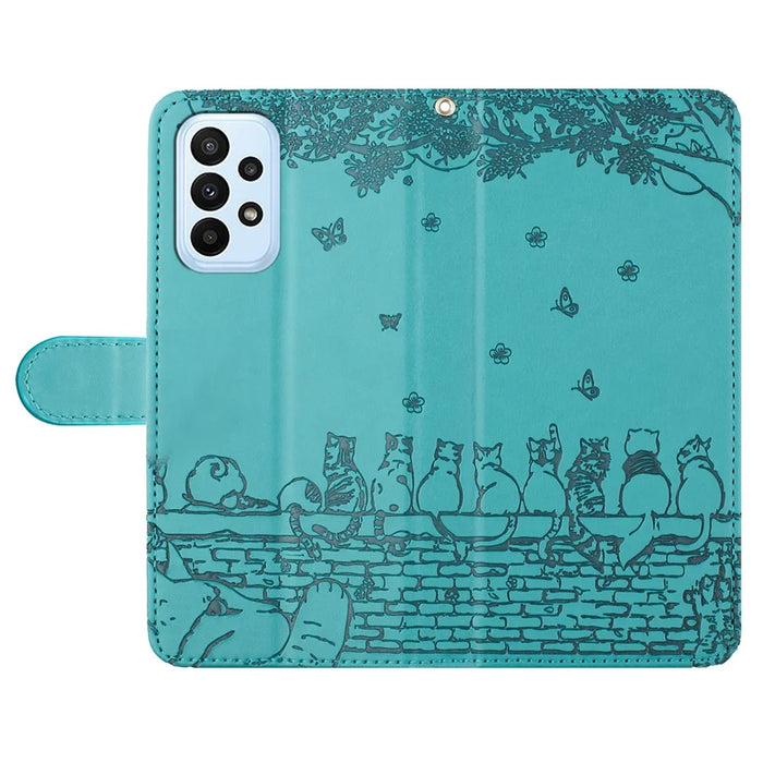 For Samsung Galaxy A53 5G Wallet Phone Cover Imprinted Wall Cats Leather Stand  Phone Case with Strap - Blue - 4