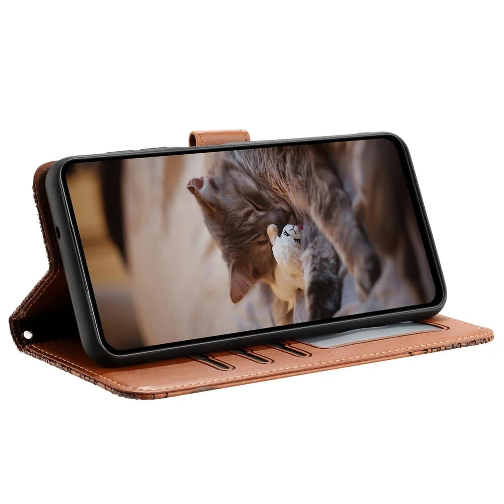 For Samsung Galaxy A24 4G (162.1 x 77.6 x 8.3mm) Phone Case Stand Wallet PU Leather Cover with Strap - Brown - 2
