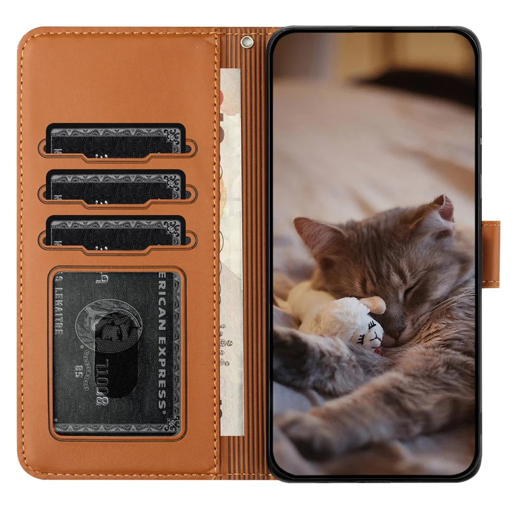 For Samsung Galaxy A24 4G (162.1 x 77.6 x 8.3mm) Phone Case Stand Wallet PU Leather Cover with Strap - Brown - 3