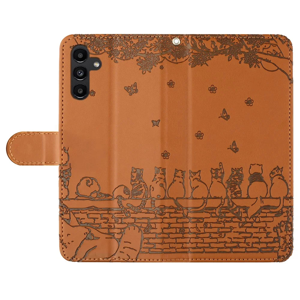 For Samsung Galaxy A24 4G (162.1 x 77.6 x 8.3mm) Phone Case Stand Wallet PU Leather Cover with Strap - Brown - 4