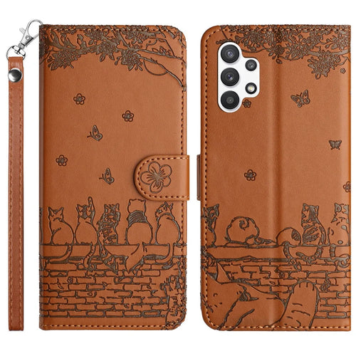For Samsung Galaxy A13 4G / A04s 4G (164.7mm) /  A04 4G / M13 5G Shockproof Phone Cover Imprinted Stand Wallet Leather Phone Case with Strap - Brown - 1