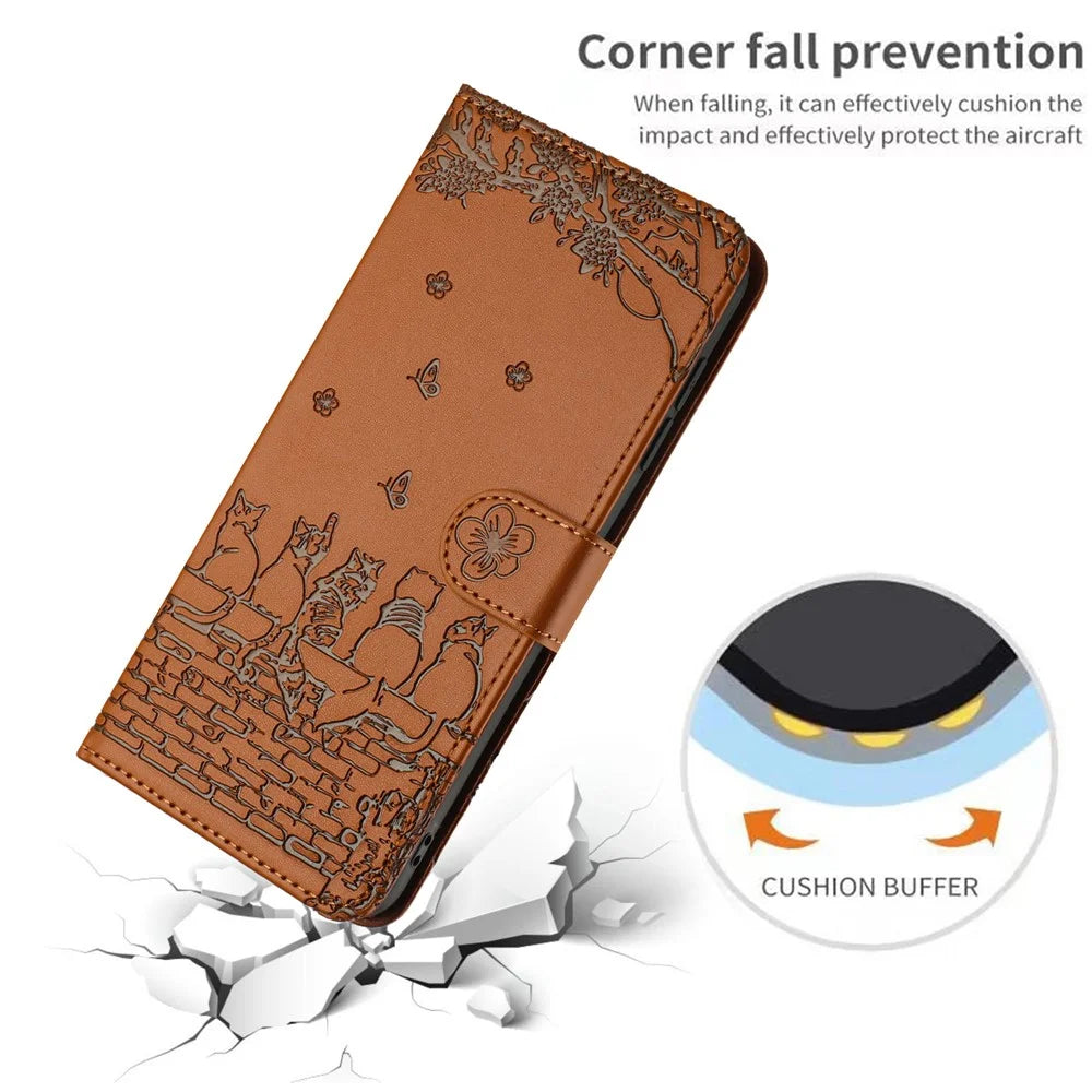 For Samsung Galaxy A13 4G / A04s 4G (164.7mm) /  A04 4G / M13 5G Shockproof Phone Cover Imprinted Stand Wallet Leather Phone Case with Strap - Brown - 6