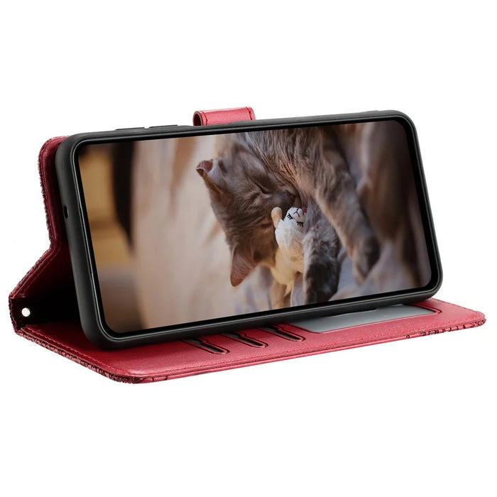 For Samsung Galaxy A33 5G Leather Stand Wallet Phone Cover Imprinted Wall Cats Phone Case with Strap - Red - 2