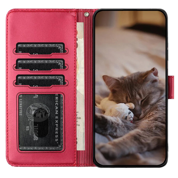 For Samsung Galaxy A33 5G Leather Stand Wallet Phone Cover Imprinted Wall Cats Phone Case with Strap - Red - 3