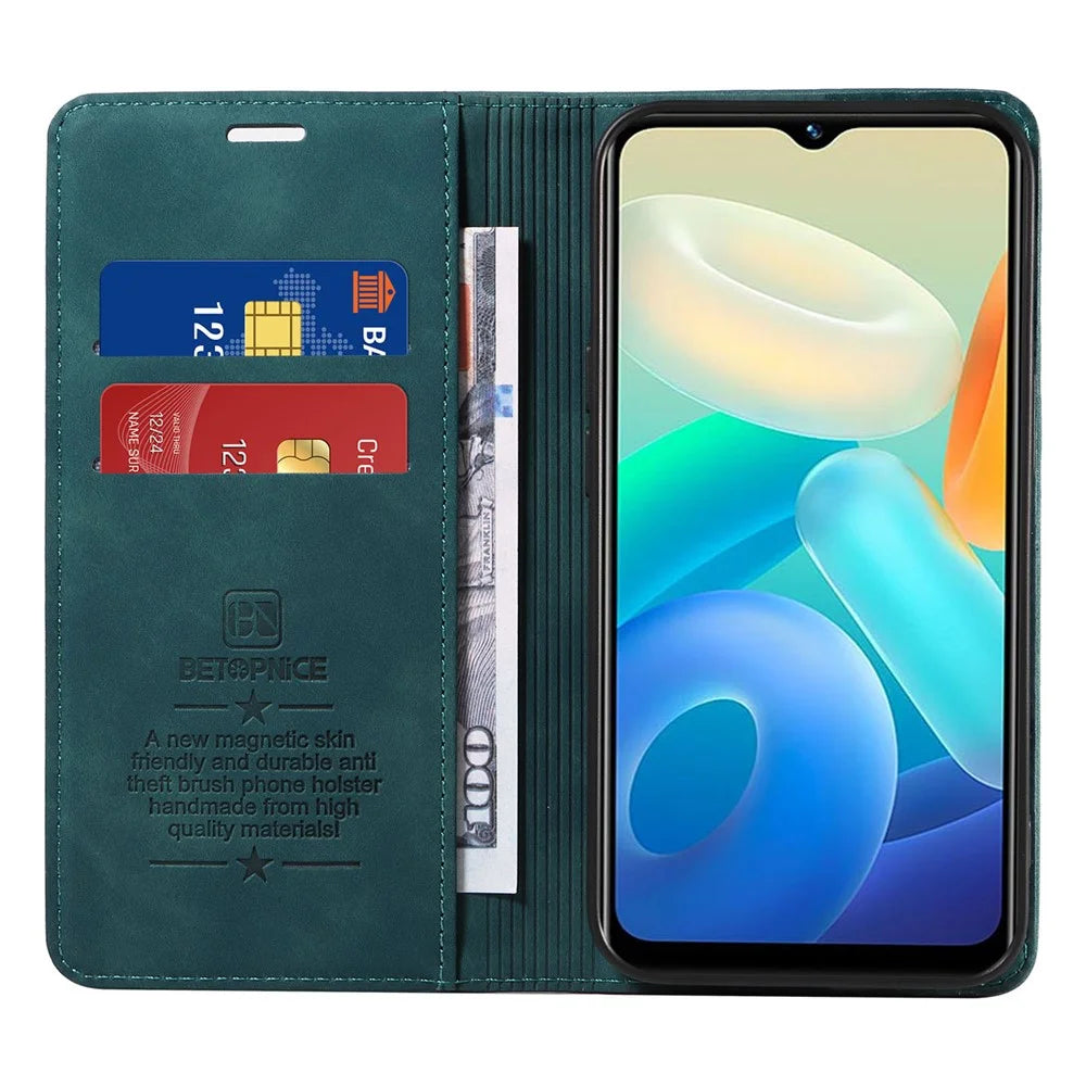 BETOPNICE 003 For vivo Y02s 4G / Y16 4G / Y35 5G / Y56 5G Phone Cover RFID Blocking Wallet Leather Stand Wallet Case - Green - 2