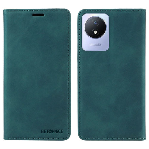 BETOPNICE 003 Leather Phone Case for vivo Y02 4G / Y11 (2023) / Y02A 4G , RFID Blocking Wallet Stand Cover - Green - 1
