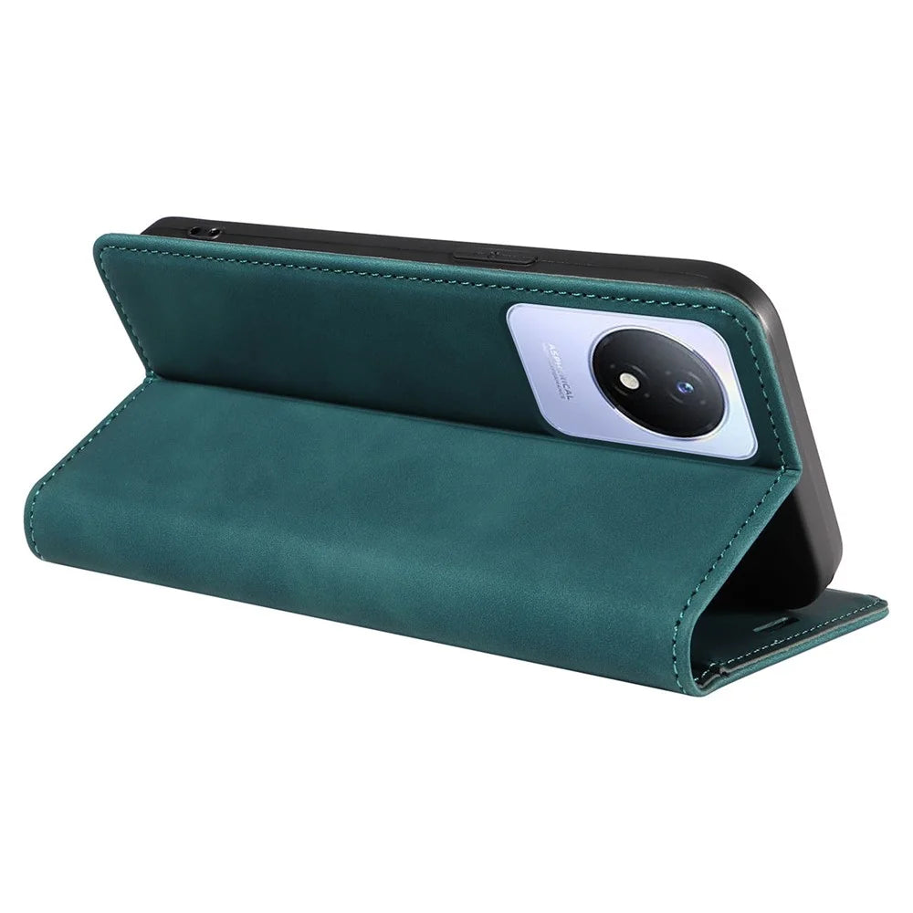 BETOPNICE 003 Leather Phone Case for vivo Y02 4G / Y11 (2023) / Y02A 4G , RFID Blocking Wallet Stand Cover - Green - 4