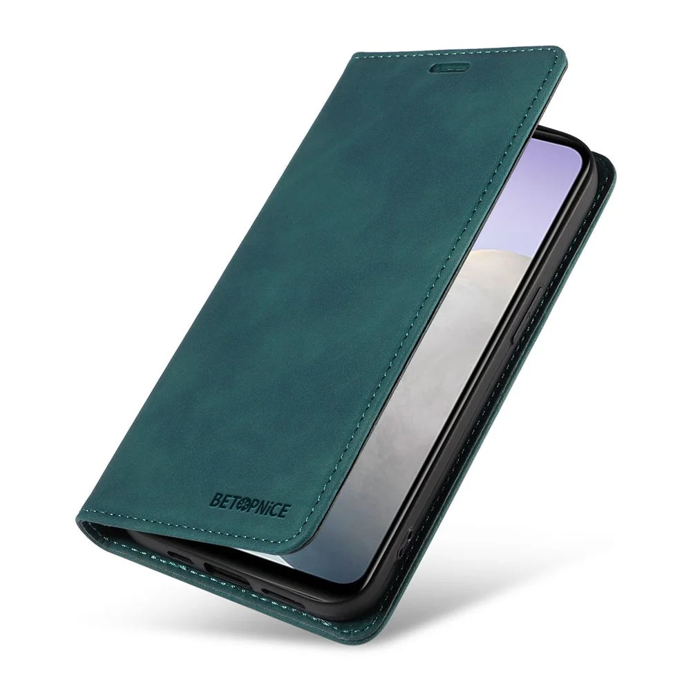 BETOPNICE 003 Leather Phone Case for vivo Y02 4G / Y11 (2023) / Y02A 4G , RFID Blocking Wallet Stand Cover - Green - 7