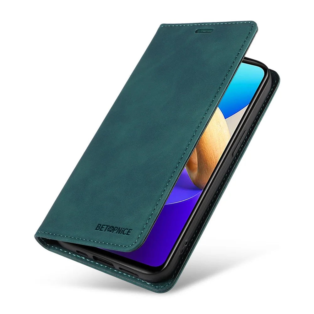 BETOPNICE 003 For vivo Y35 / Y22s 4G / Y22 4G RFID Blocking Cell Phone Cover Leather Wallet Stand Case - Green - 7
