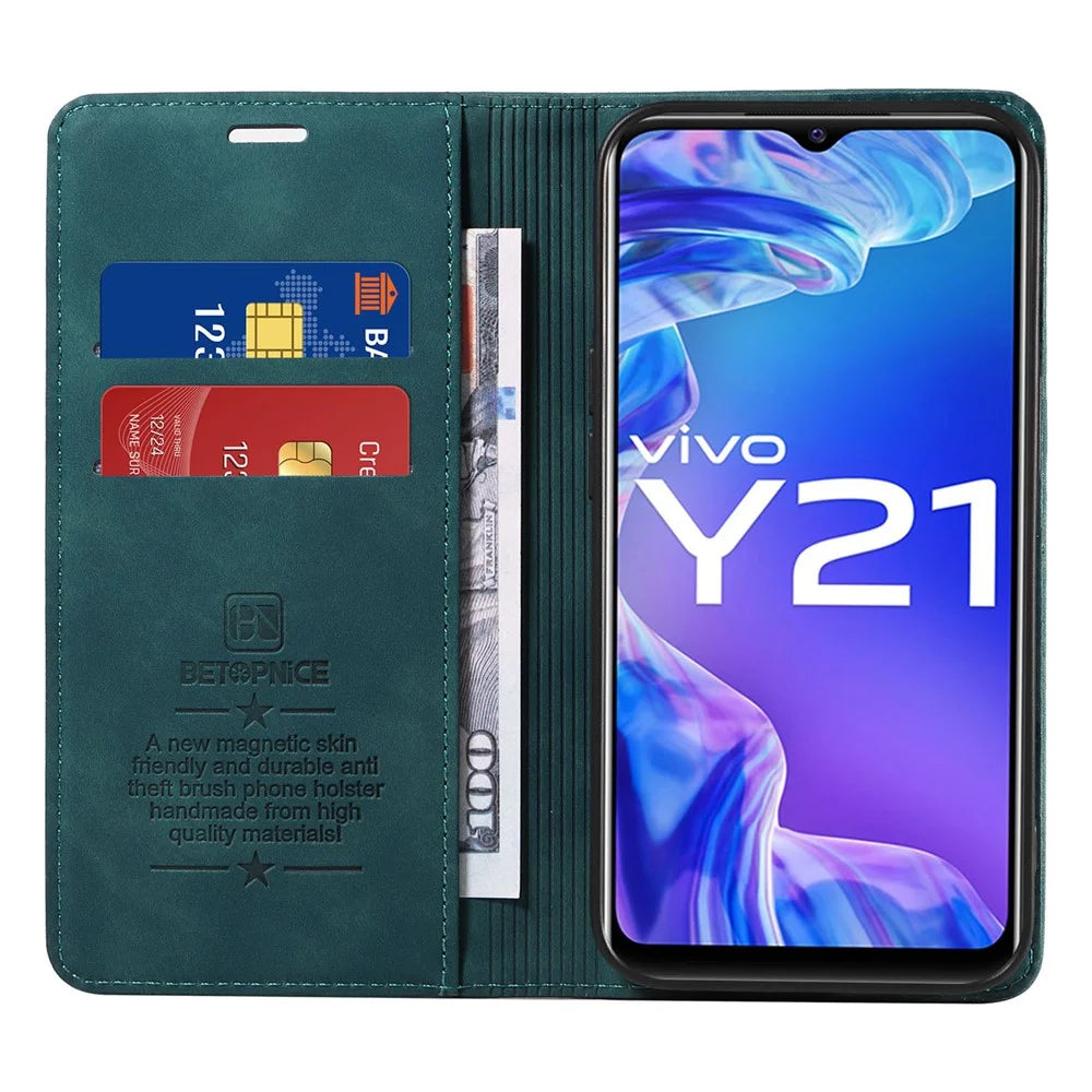 BETOPNICE 003 For vivo Y21 / Y21s / Y33s / Y32 4G / Y33t 4G Leather Wallet Phone Cover Flip Stand RFID Blocking Case - Green - 2