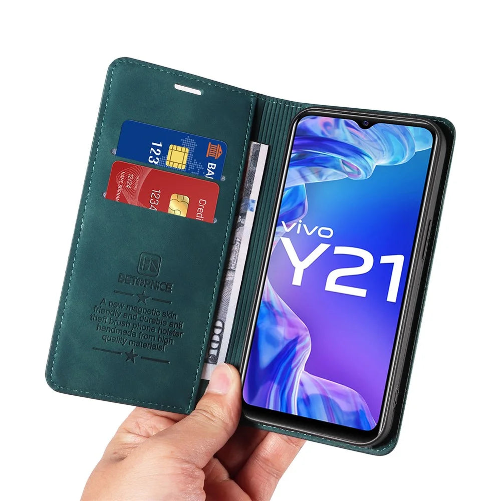 BETOPNICE 003 For vivo Y21 / Y21s / Y33s / Y32 4G / Y33t 4G Leather Wallet Phone Cover Flip Stand RFID Blocking Case - Green - 6
