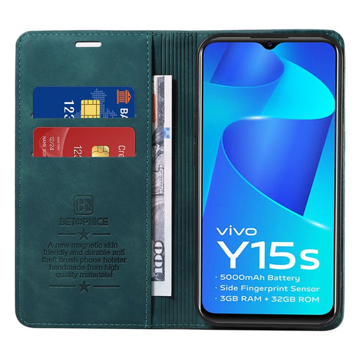 BETOPNICE 003 For vivo Y15a / Y15s 4G / Y10 / Y01 Phone Cover Leather Stand RFID Blocking Wallet Case - Green - 2