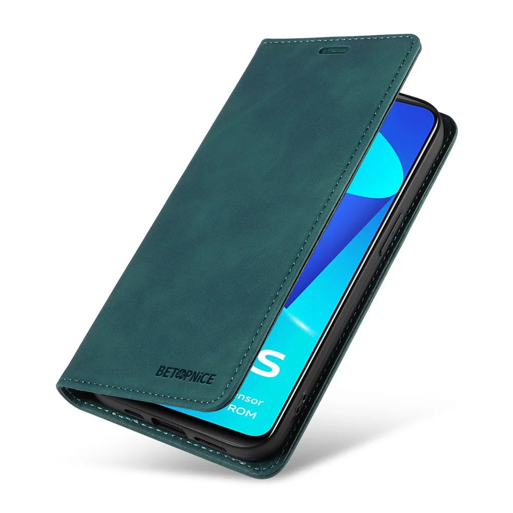 BETOPNICE 003 For vivo Y15a / Y15s 4G / Y10 / Y01 Phone Cover Leather Stand RFID Blocking Wallet Case - Green - 7