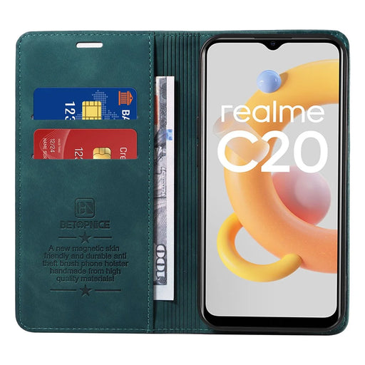 BETOPNICE 003 For Realme C20 / C11 (2021) / C20A RFID Blocking Leather Flip Cover Phone Protector Case (No Fingerprint Hole) - Green - 2