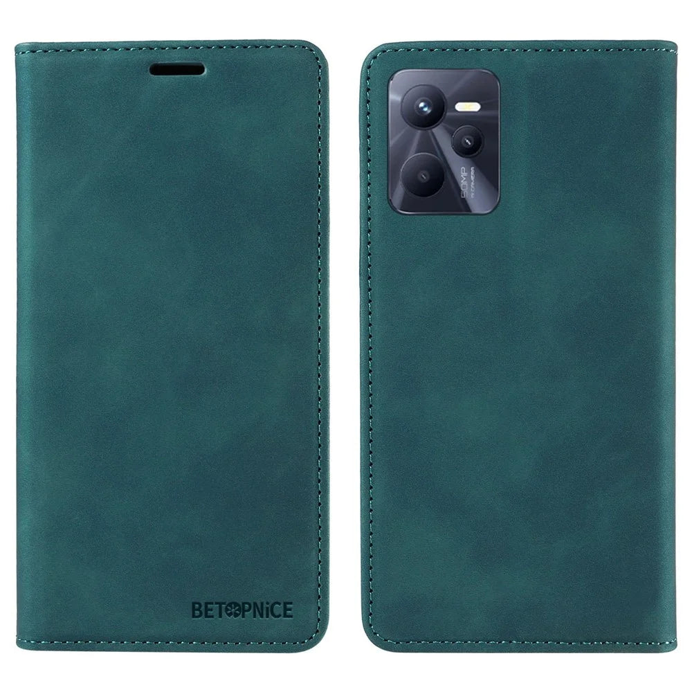 BETOPNICE 003 PU Leather Flip Cover for Realme C35 4G / Narzo 50A Prime , RFID Blocking Phone Case - Green - 1