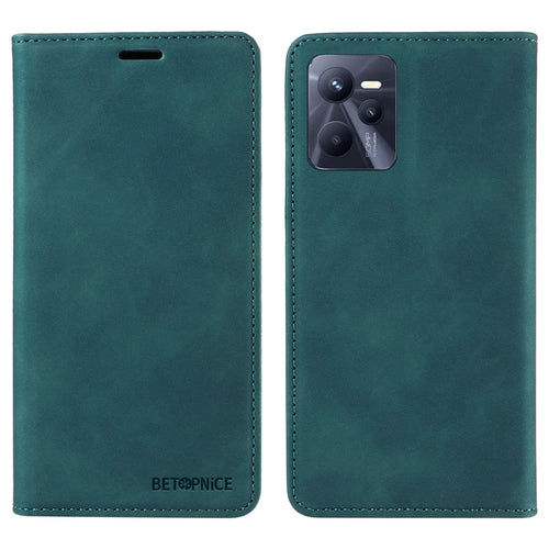 BETOPNICE 003 PU Leather Flip Cover for Realme C35 4G / Narzo 50A Prime , RFID Blocking Phone Case - Green - 1